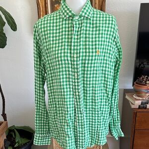 Polo Ralph Lauren Green Checkered Linen Button Down Shirt
